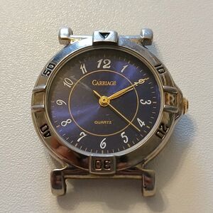 Vtg Carriage By Timex Women's Silver Blue Dial Quartz Watch Case - Corrosion